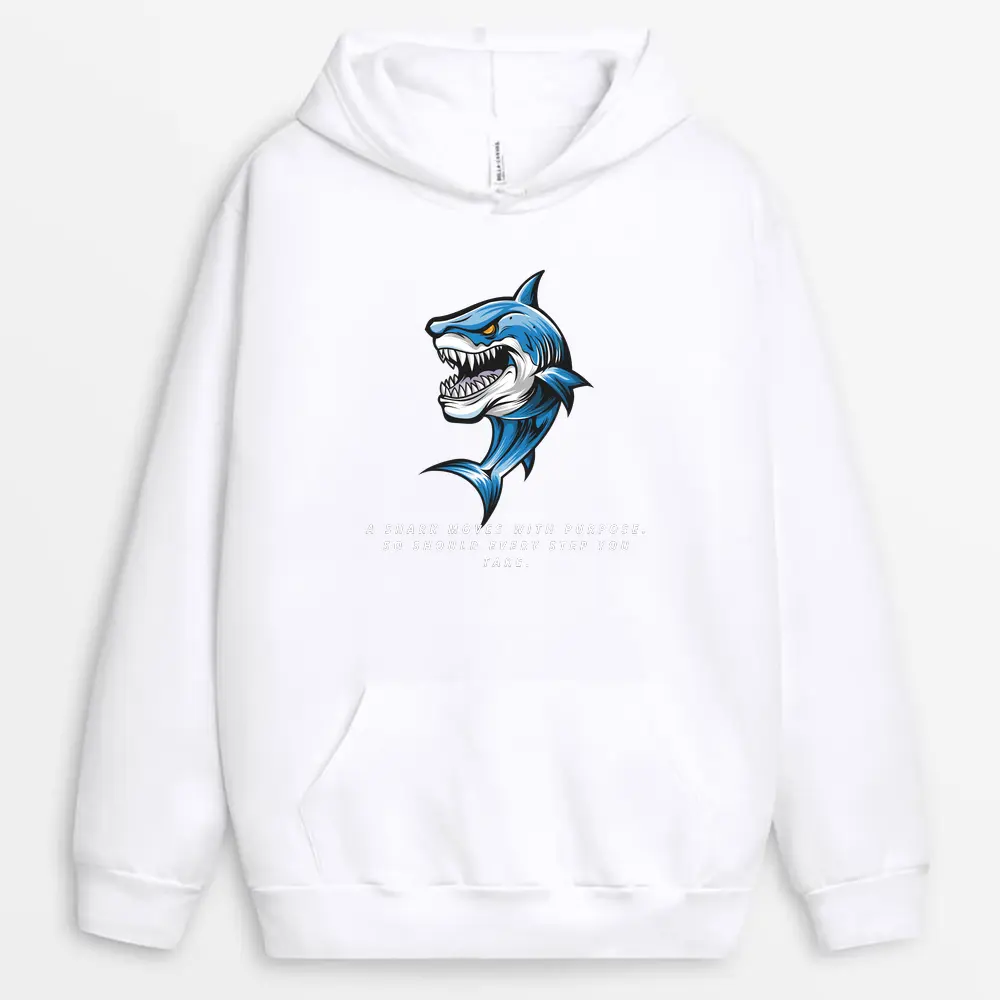 Purpose Driven-themed hoodie inspired by shark strength and motion