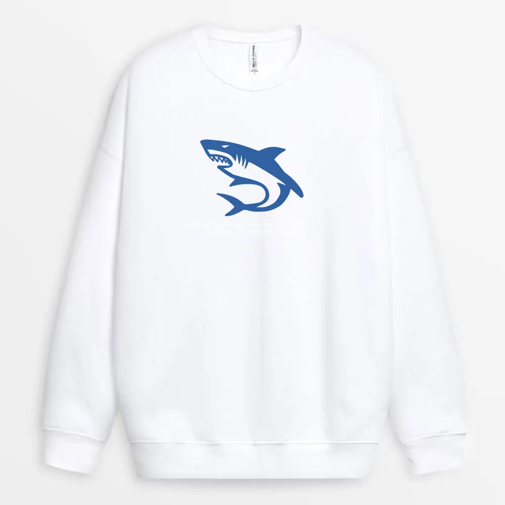 Keep Moving-themed sweatshirt inspired by shark strength and motion