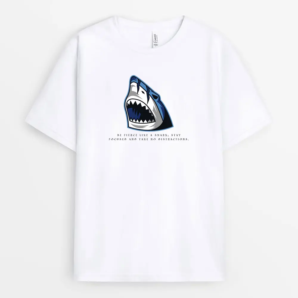 Stay Fierce-themed T-shirt inspired by shark strength and motion