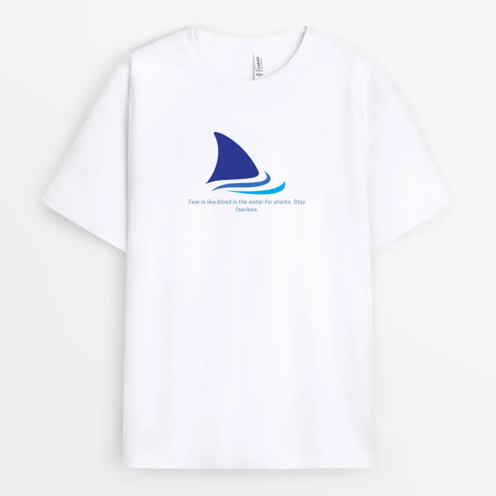 Stay Sharp-themed T-shirt inspired by shark strength and motion